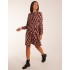 Geometric Print Shirred Bust Long Sleeve Shirt Dress