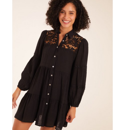 Crochet Insert Oversized Shirt Dress